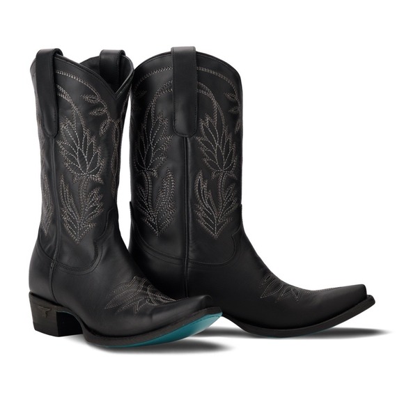 Lane SANDAGA Midi Womens Cowboy Boots 7 Cowgirl Western Jet Black Leather Short - Picture 1 of 16